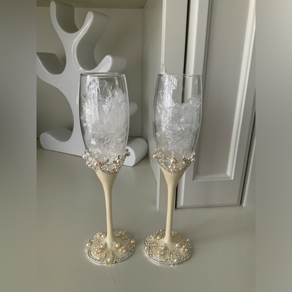 Vintage 90’S Pearl Tall Champagne Flute Glasses Set X 2 BRAND NEW - Picture 3 of 14